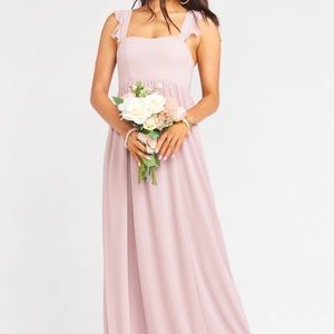 Show Me Your Mumu June Maxi Bridesmaids Dress- neutral mauve chiffon